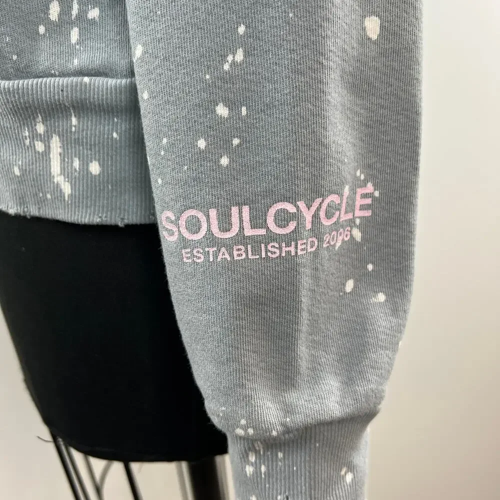 SOULCYCLE Gray Bleach Speckled Long Sleeve Crewneck Cotton Sweatshirt L Large